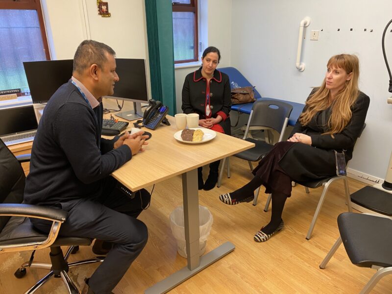 Angela talks to GPs in Droylsden