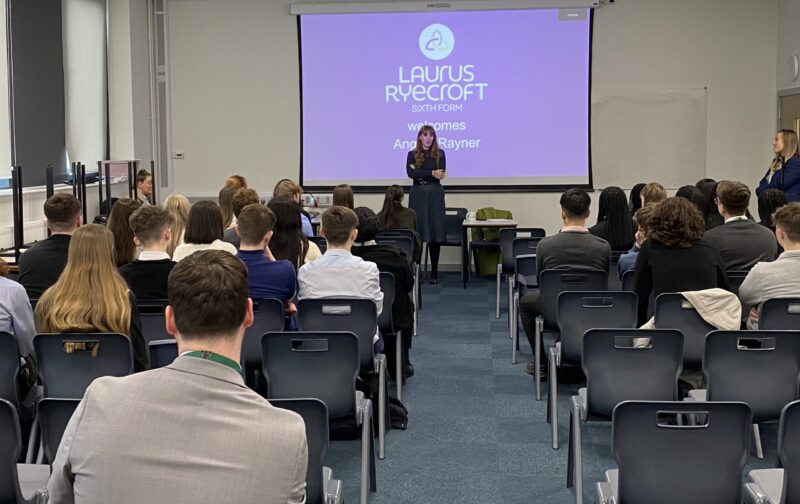 Speaking to students at Laurus Ryecroft